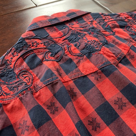 Vintage Red Brand Western Style Pearl Button Up Long Sleeved Shirt Medium - Picture 12 of 13